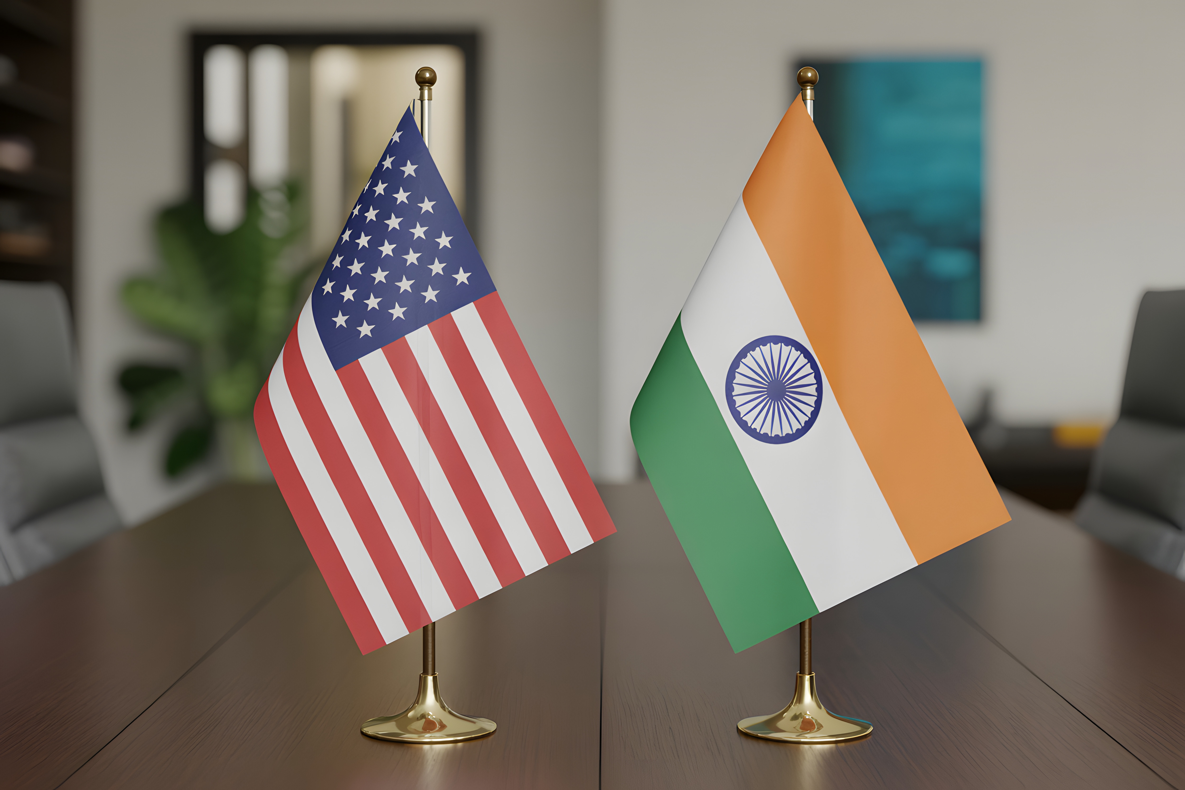 The flags of India and the United States side-by-side, representing the international collaboration at the India Ideas Summit.