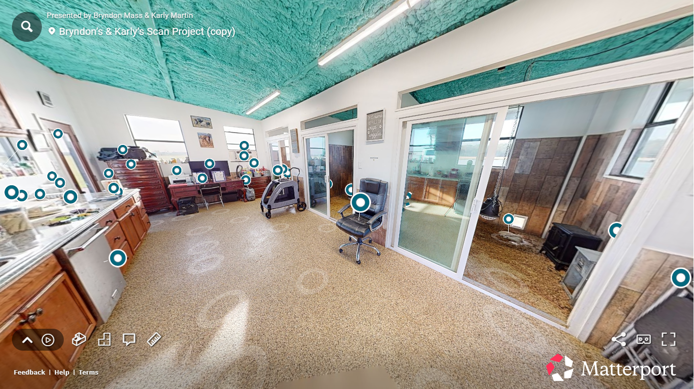 Screenshot of a Matterport 3D scan of a puppy breeding facility.