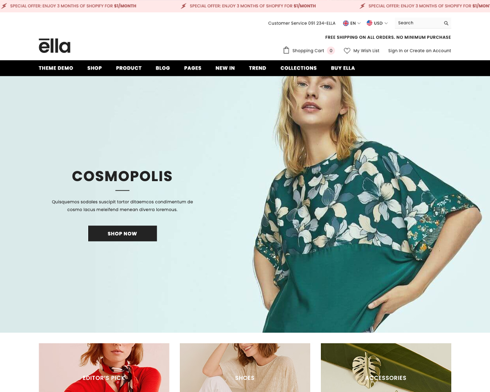 Factory Theme sections are perfectly compatible with the Shopify Ella Theme