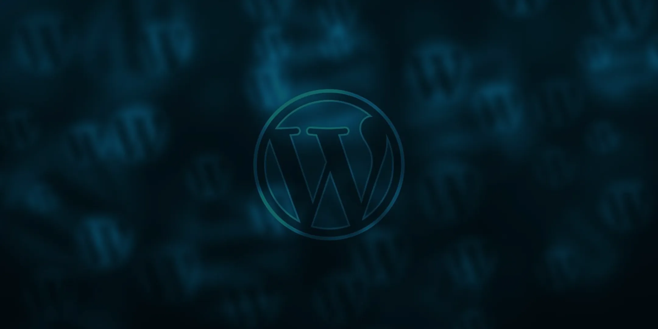 WordPress logo with multiple faded logos in the dark blue background.