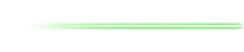 Horizontal bright green glowing light streak on white background