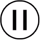 Black pause symbol inside a white circle, minimalist media control icon