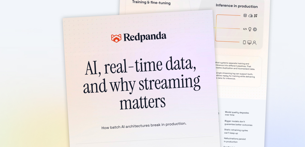 Redpanda cover titled AI, real-time data, and why streaming matters with subtitle on AI architectures.
