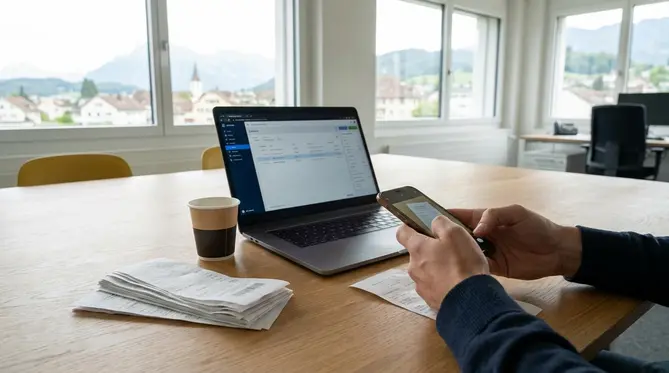 Screenshot einer mobilen App zur Spesenabrechnung, die einen Beleg scannt.