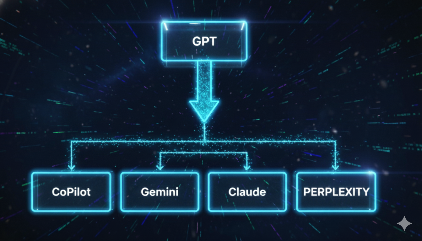 Diagram of the GPT downstream effect in shaping the entire AI ecosystem.