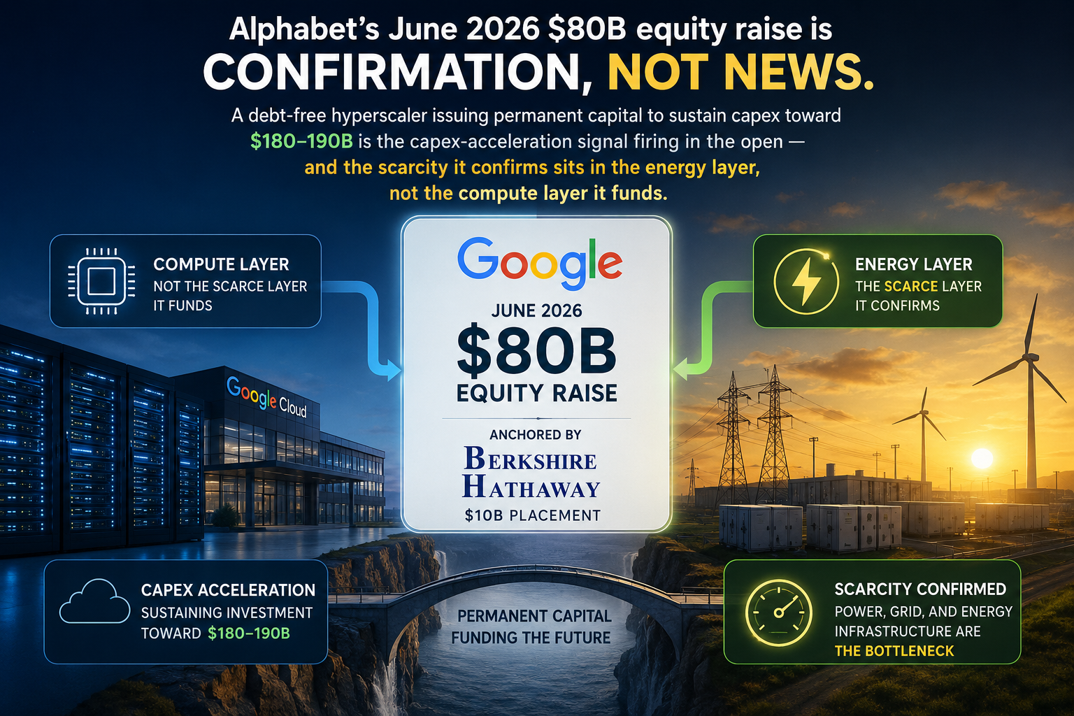 Google's $80B equity raise to finance AI Capex on June 1, 2026.