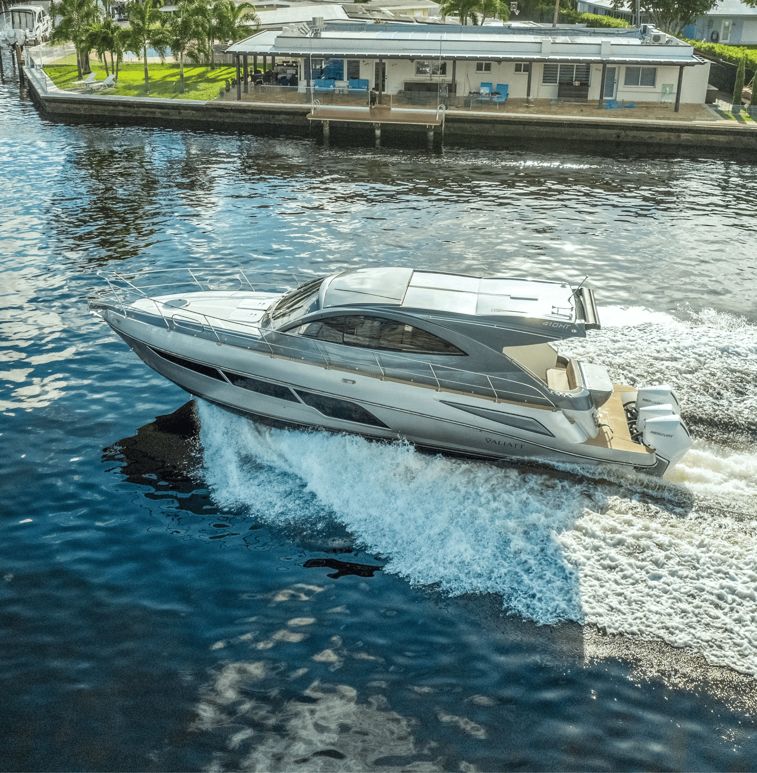 Valiatt 410HT luxury yacht navigating coastal waters