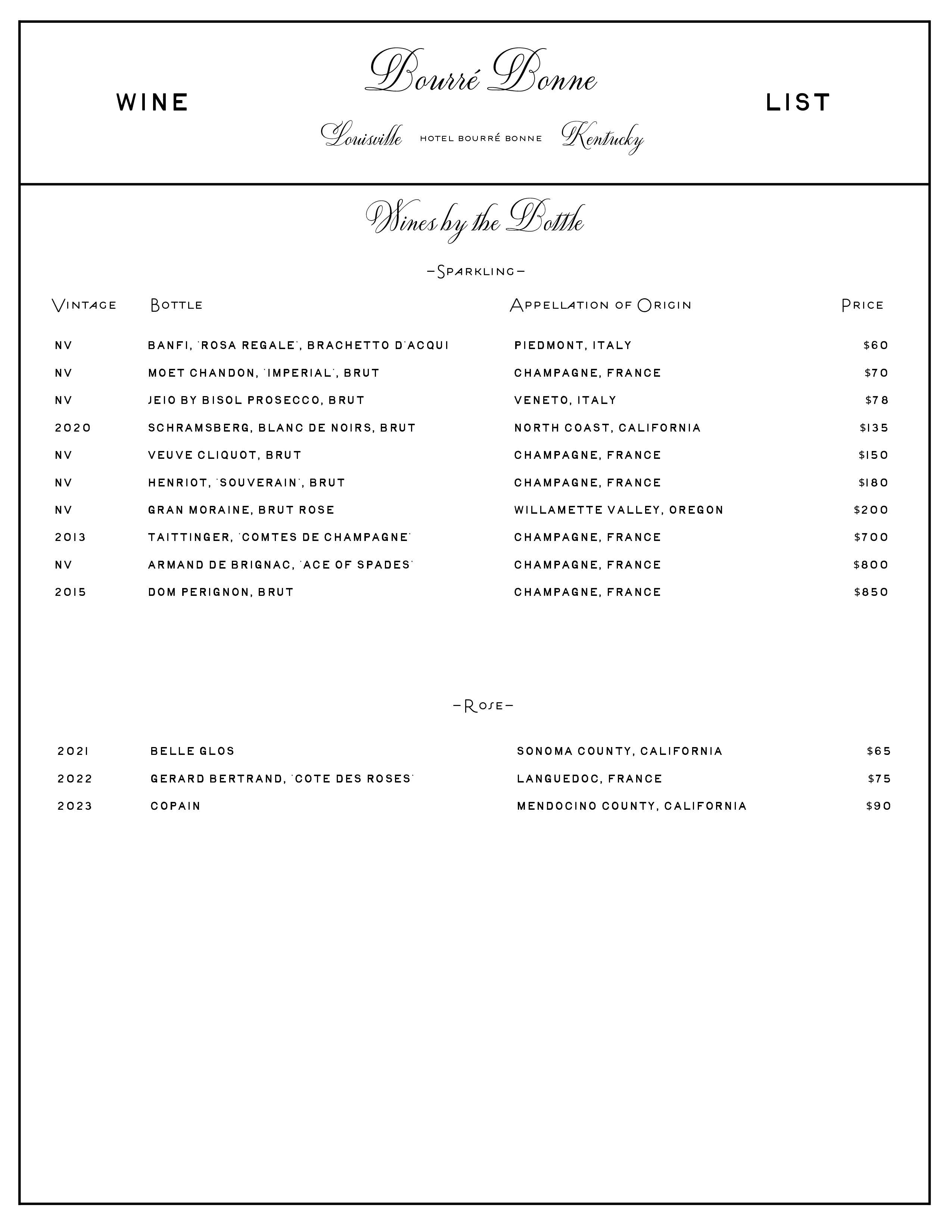 Hotel Bourré Bonne Wine List