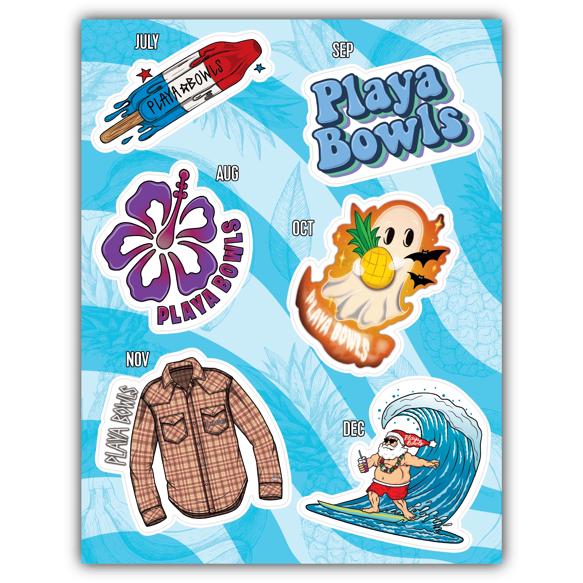 Playa Bowls 2023 Stickers of the Month Pack