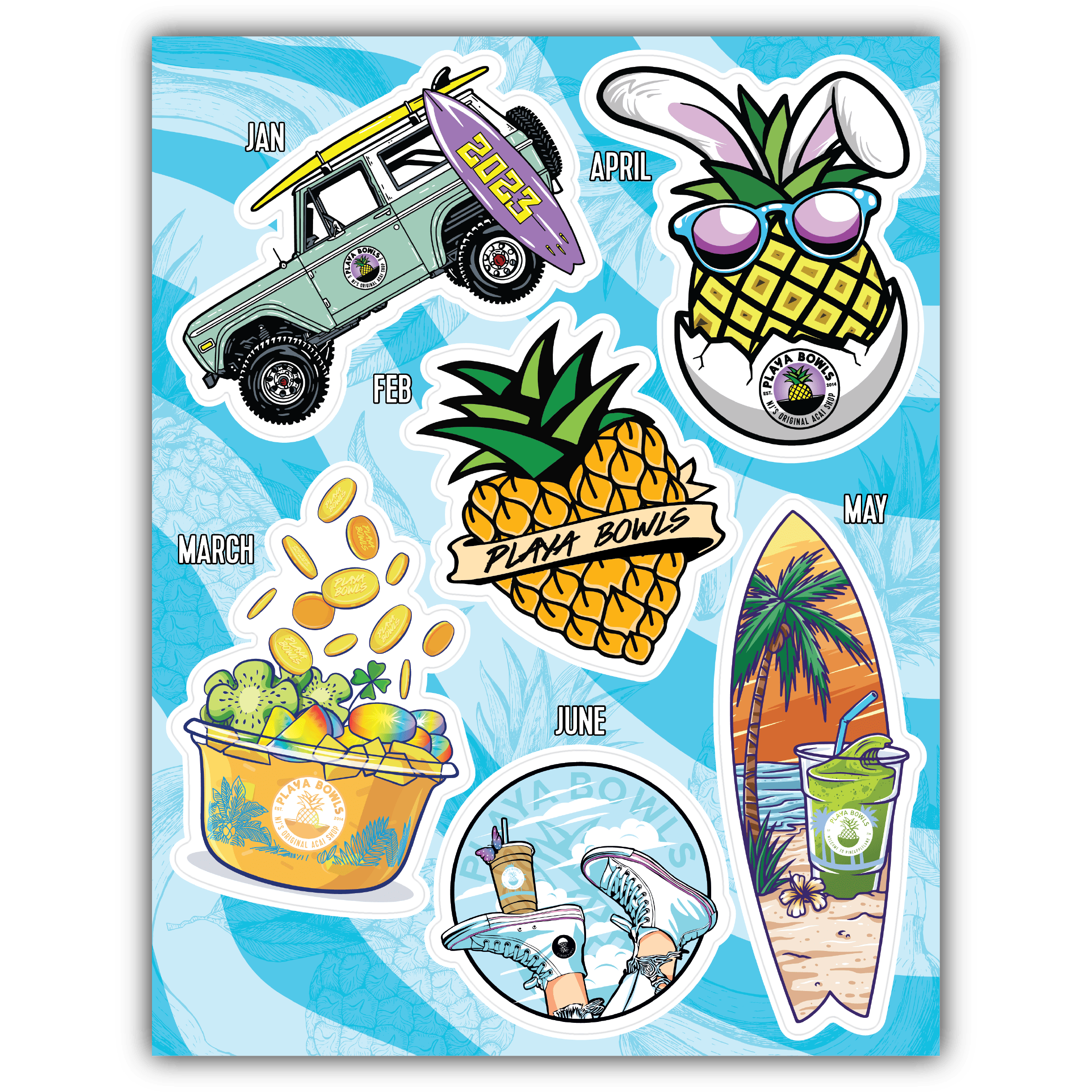Playa Bowls 2023 Stickers of the Month Pack