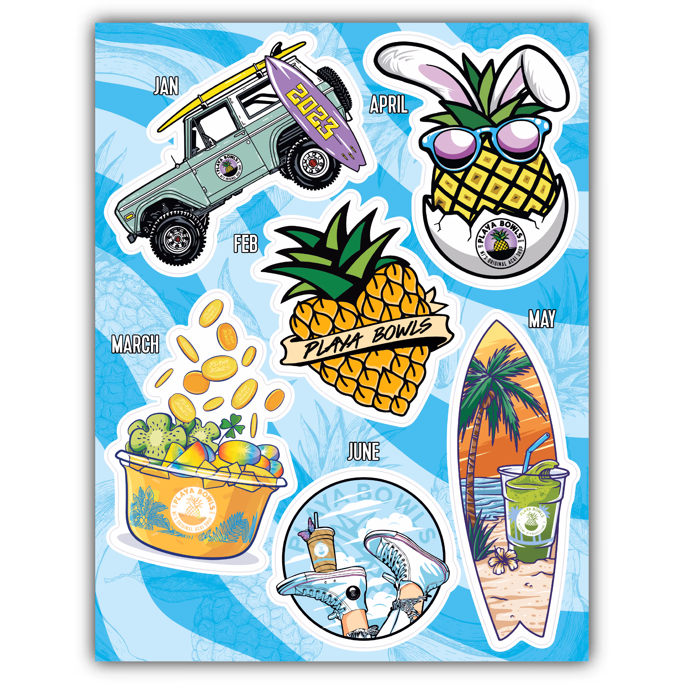 Playa Bowls 2023 Stickers of the Month Pack