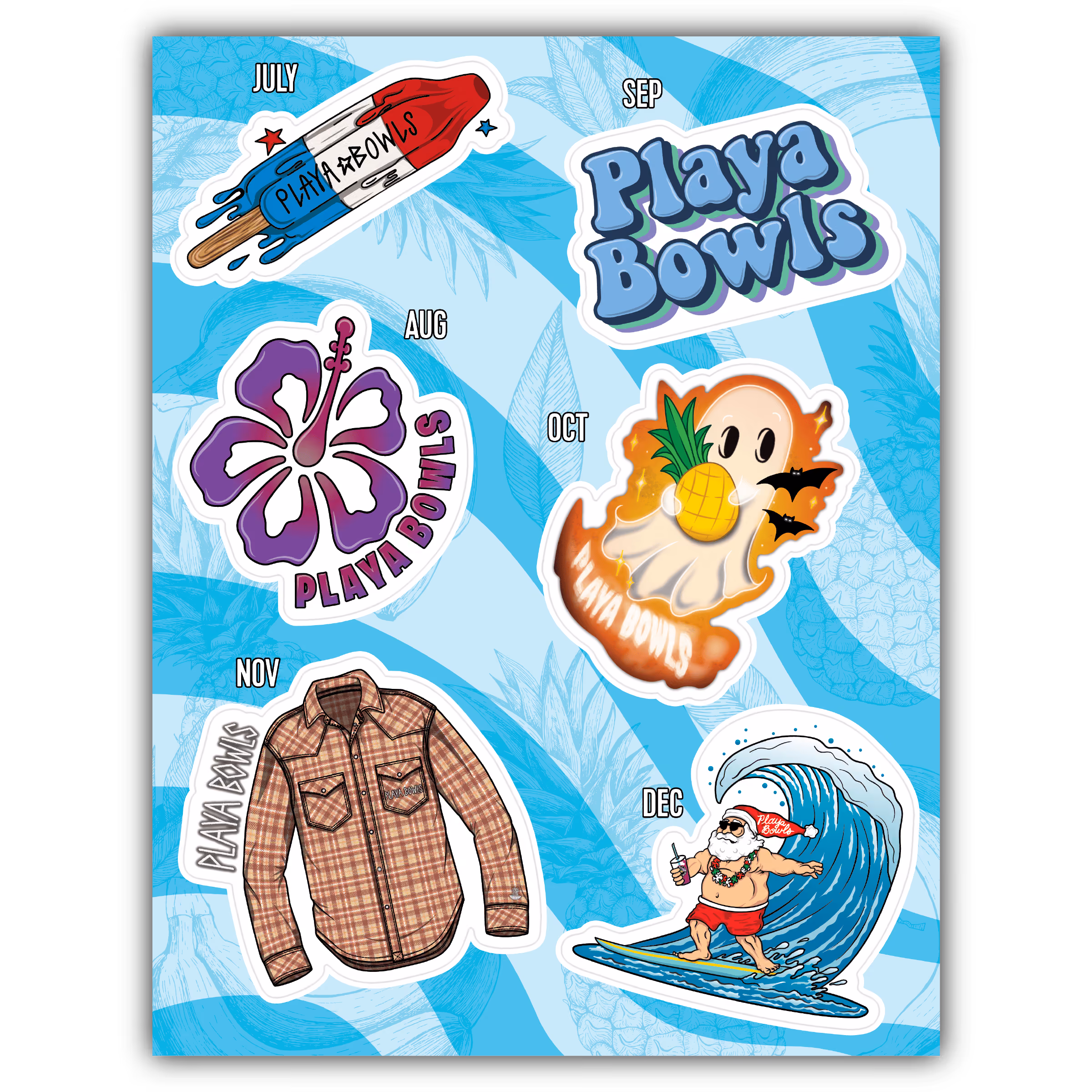 Playa Bowls 2023 Stickers of the Month Pack