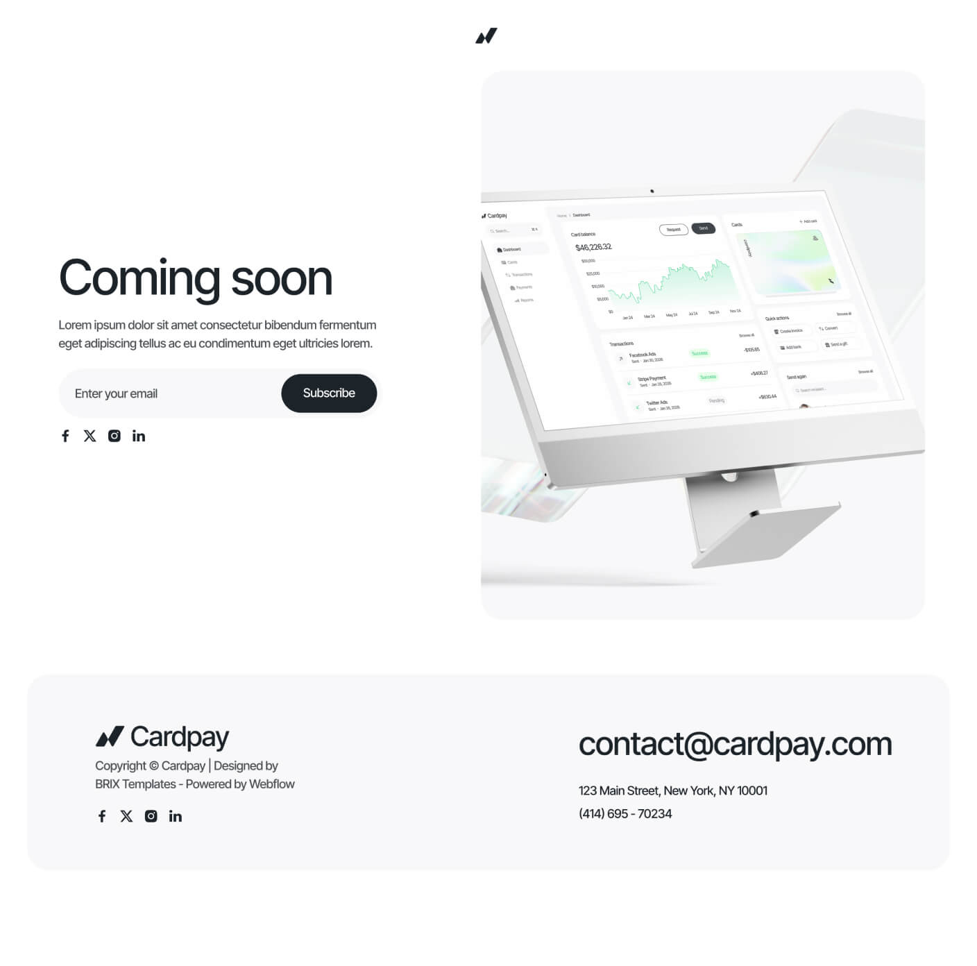 Cardpay - Coming Soon Page - Bank Webflow Template