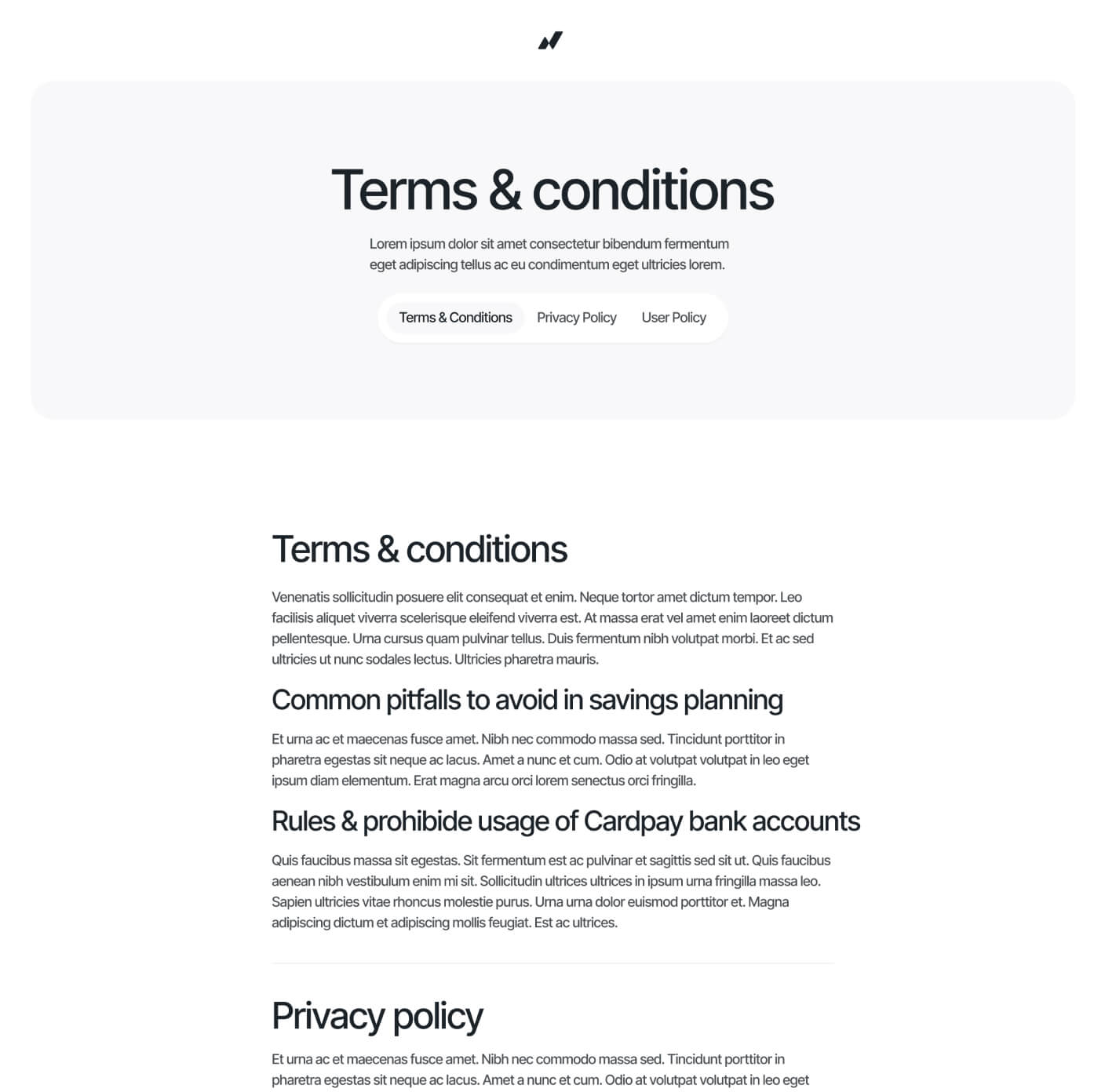 Cardpay - Terms & Conditions Page - Bank Webflow Template