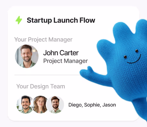 Wonderflow agency character introducing you to the Wonderflow team.