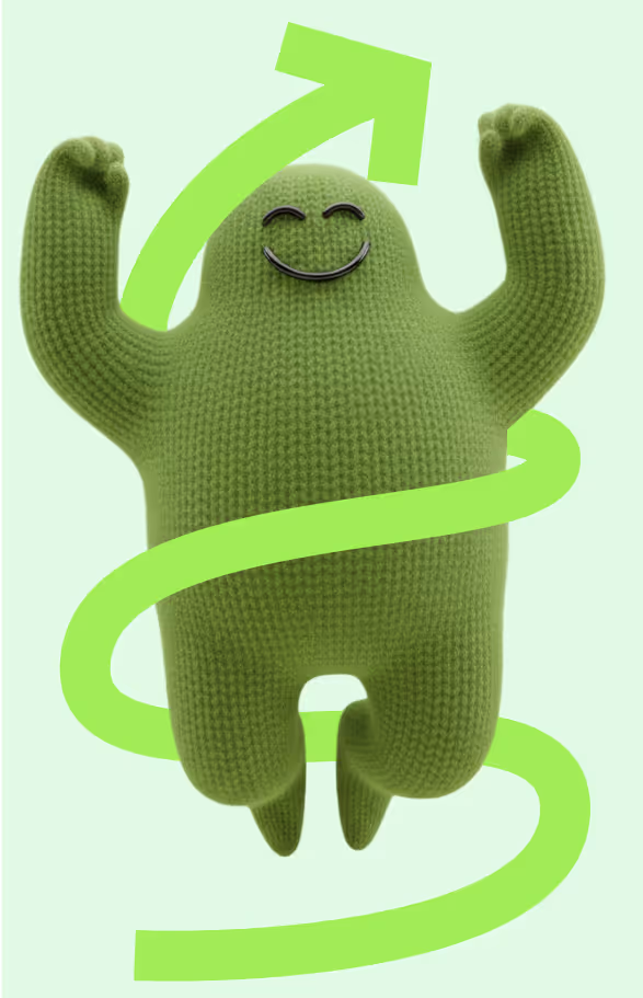 Wonderflow agency character jumping for joy.