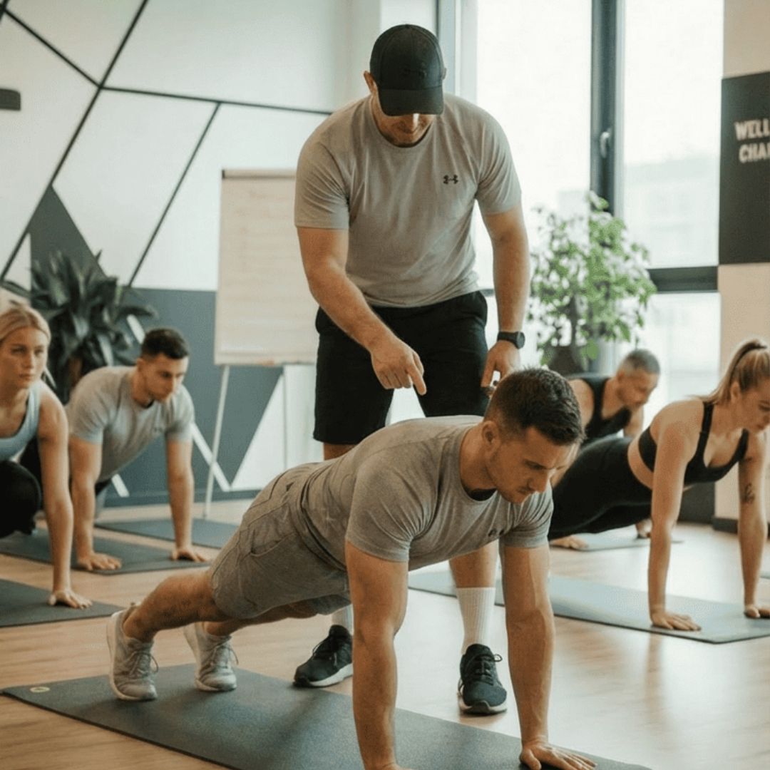 Ein FitnWRK Gesundheitskurs - eine Gruppe von jungen Menschen, die alle gemeinsam einen BGF Kurs machen