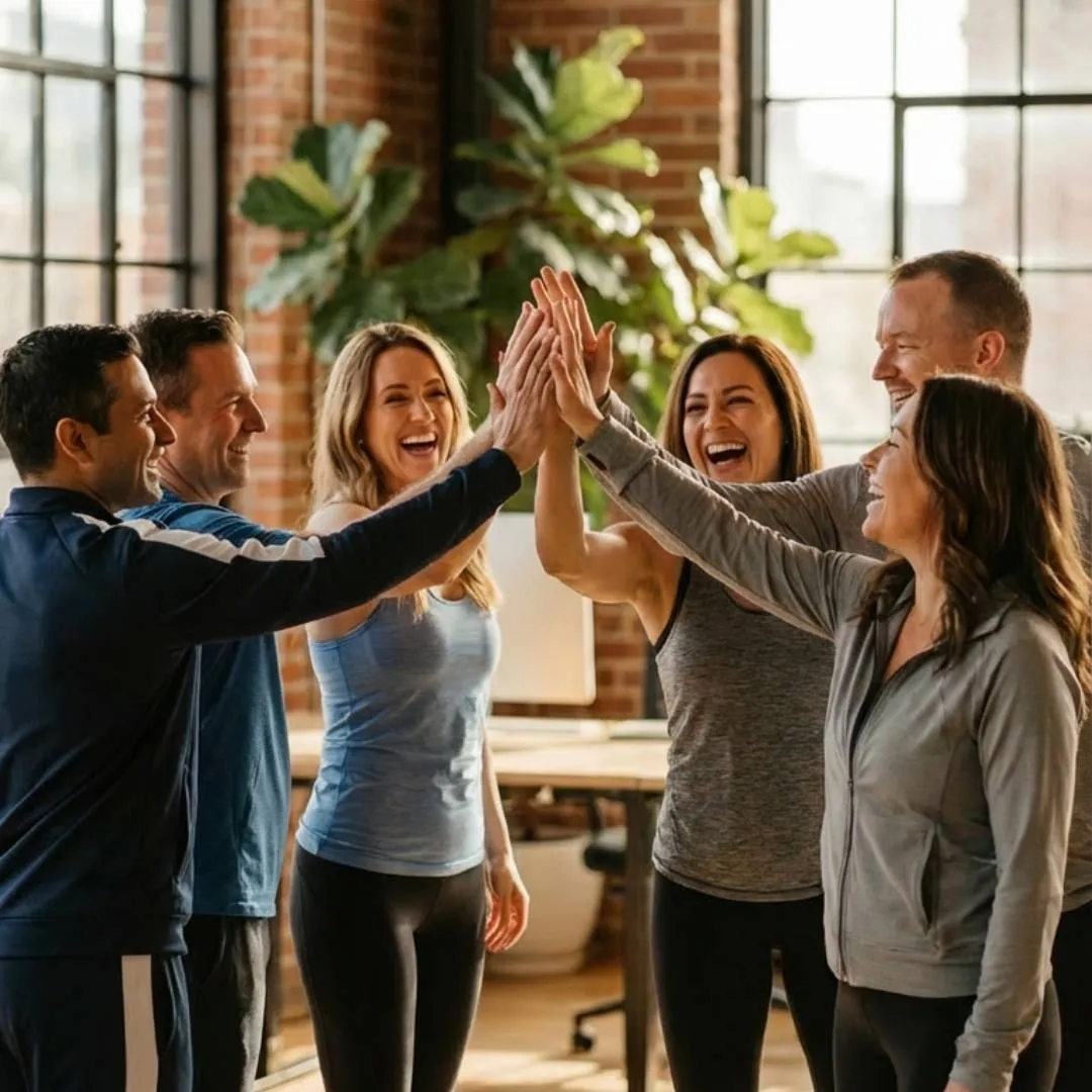 Mitarbeiter die gemeinsam FitnWRK Erfolg feiern