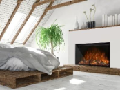 A bed in a room with a fireplaceAI-generated content may be incorrect.