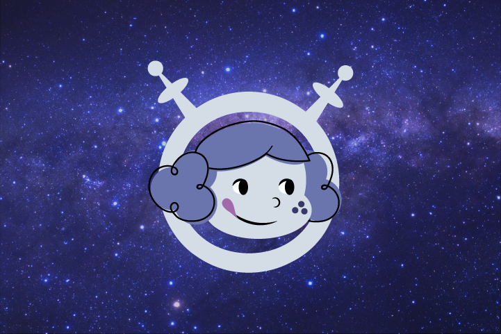 Logo for Cosmic Cookies on a purple galaxy background.