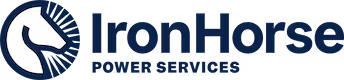 Iron Horse Power Services logo featuring a stylized white horse head inside a blue circle.