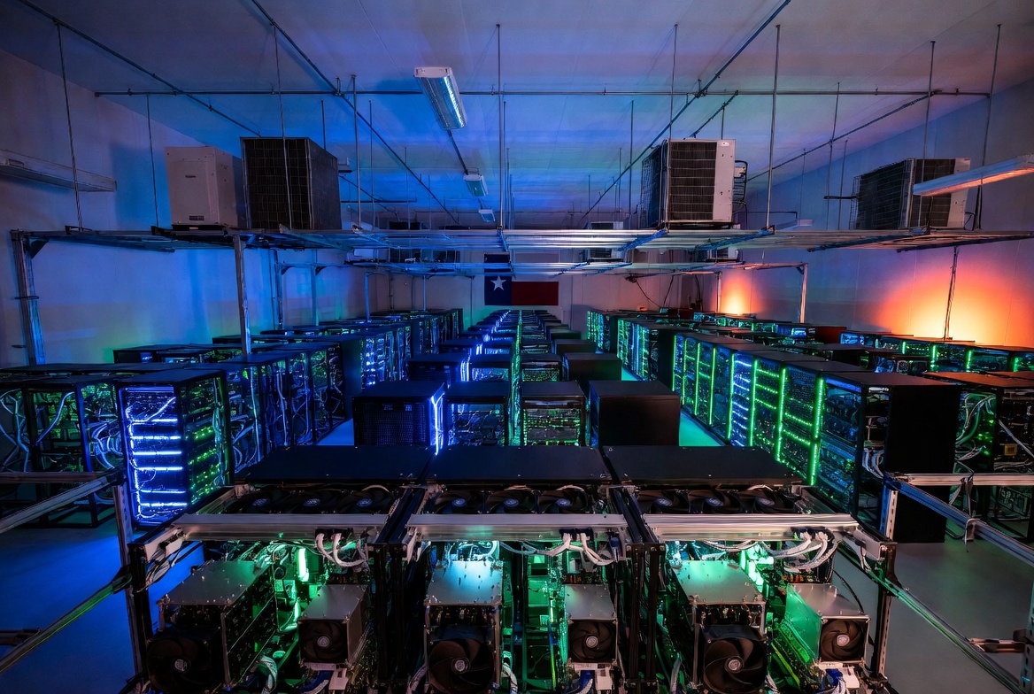 Room of servers inside a data center in Texas
