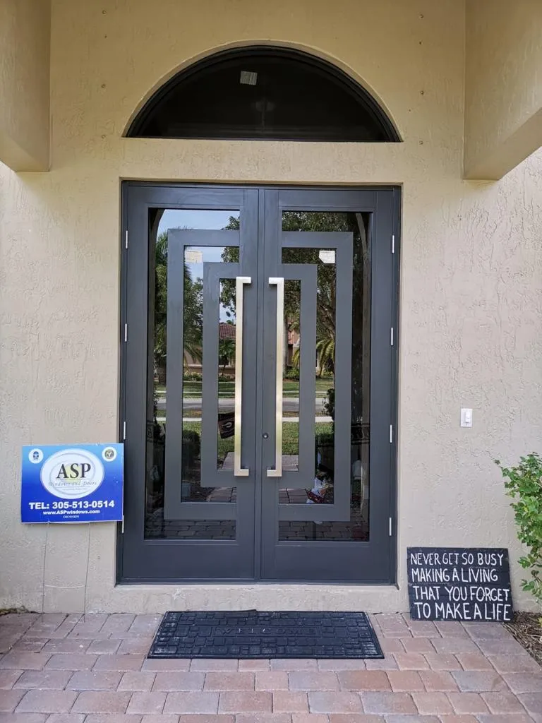 Front entry impact door Miami FL arched glass