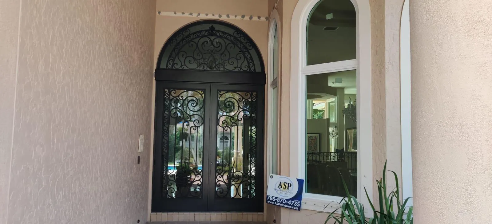 Impact french doors Miami decorative glass front entry