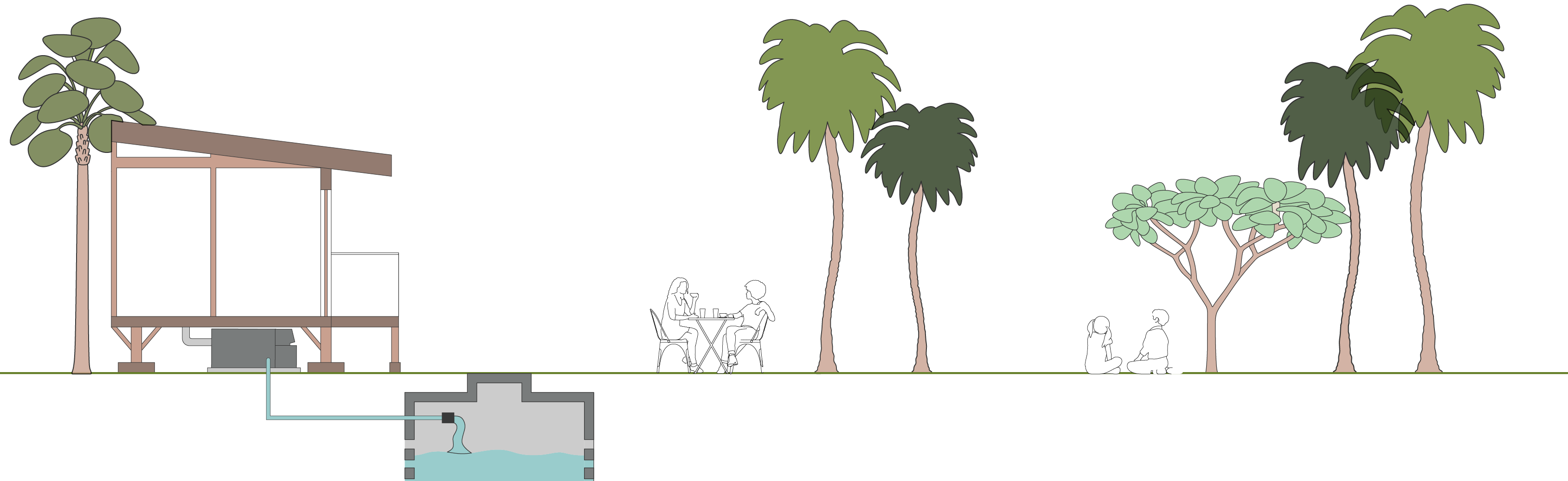 Drawing of Mata adjacent to a home with liquid effluent being run into an existing cesspool on site.