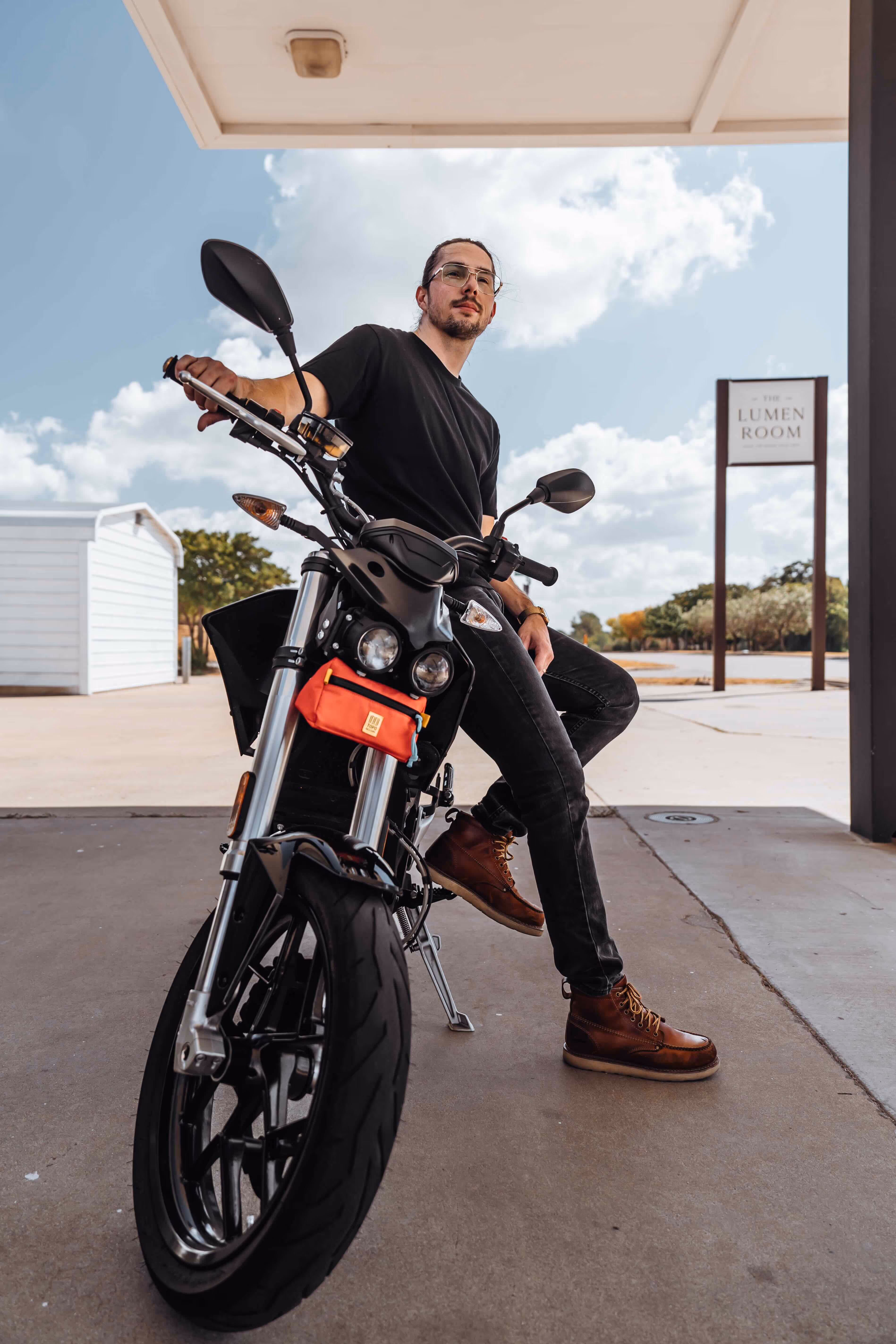 Man on a motorcycle for a brand shoot