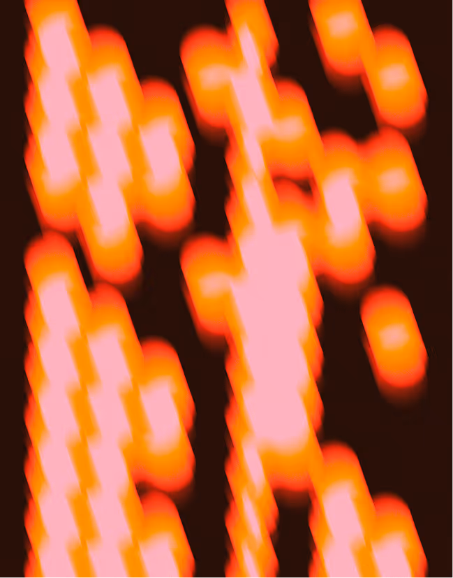Abstract blurry pattern of glowing pink and orange rectangular shapes on a dark background.