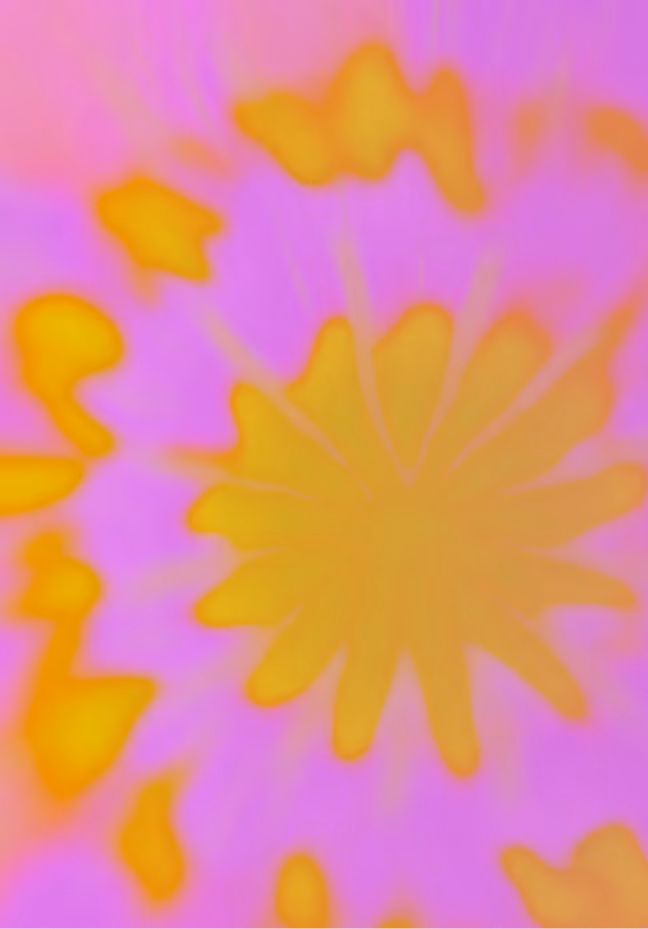 Abstract blurred pattern with yellow shapes radiating on a purple background.