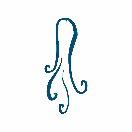 Simple hand-drawn blue octopus with four curled tentacles.