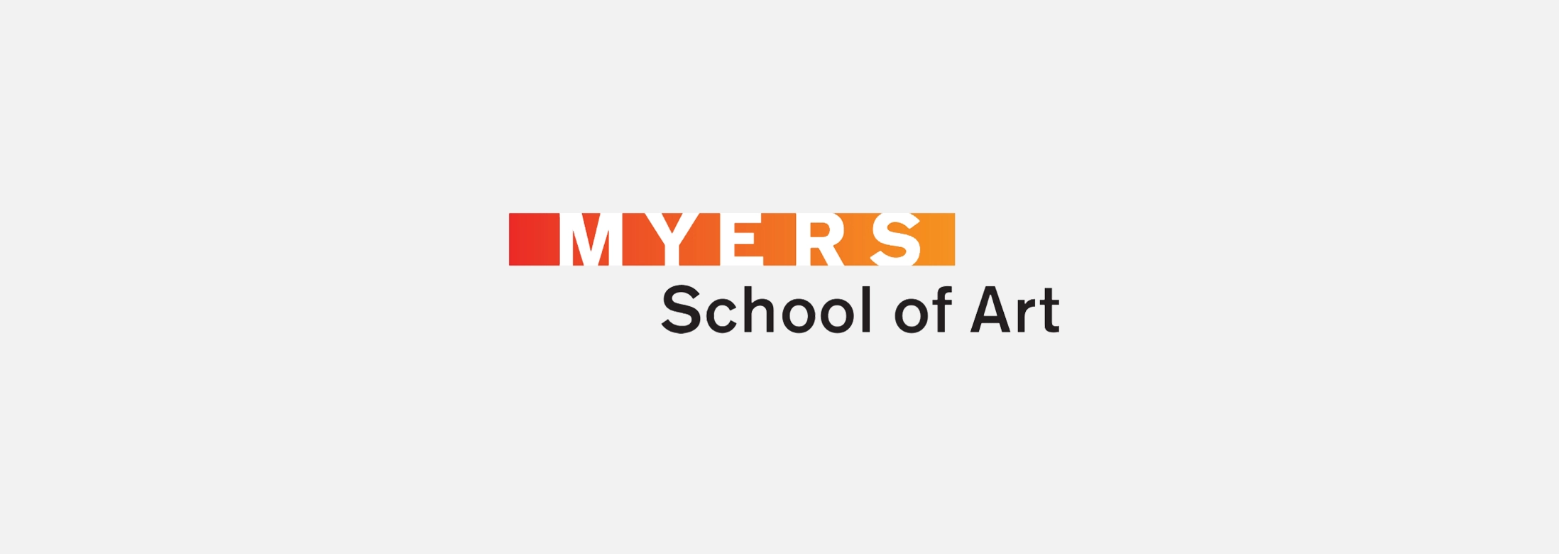 Logo with the word 'MYERS' in a rectangle gradient of red to orange above the text 'School of Art' in black.