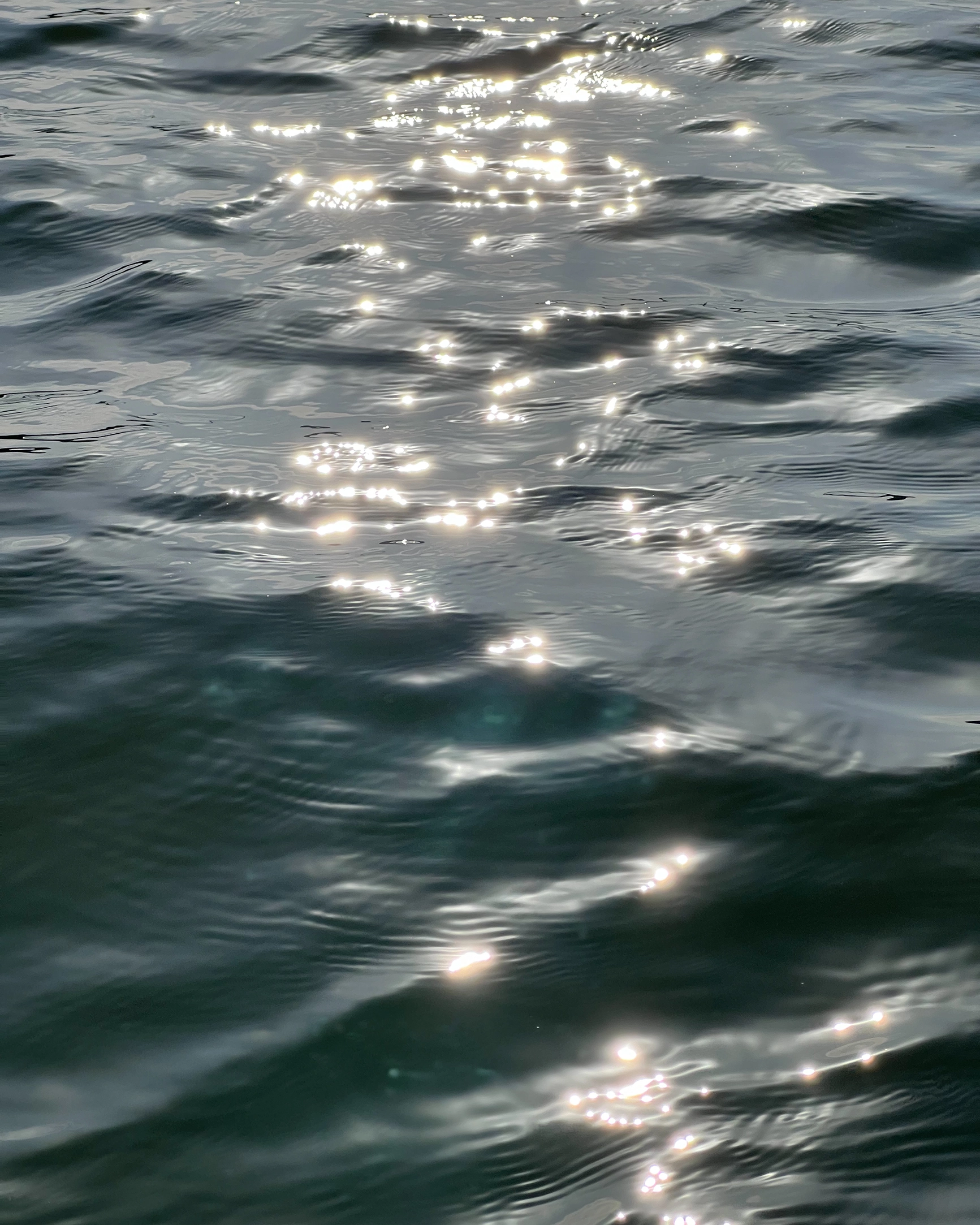 Sunlight glimmering on gentle rippling dark teal water surface.
