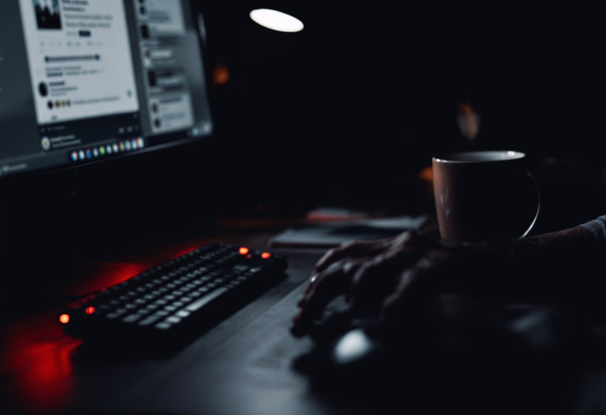 image of a workspace with computer monitors for a social media and communication