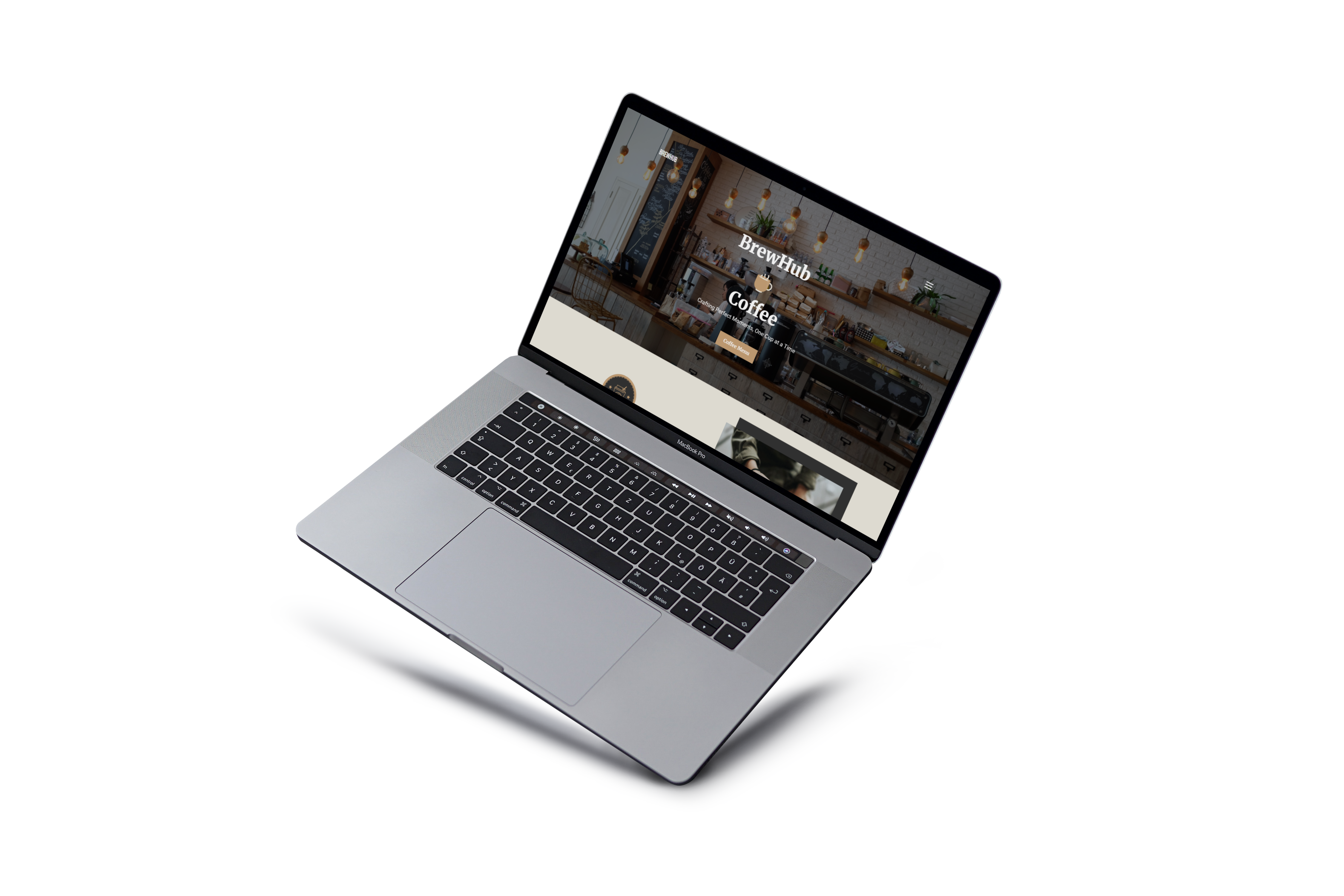 Responsive web design mockup of the BrewHub Coffee website created by Daniel Martinez in Webflow.