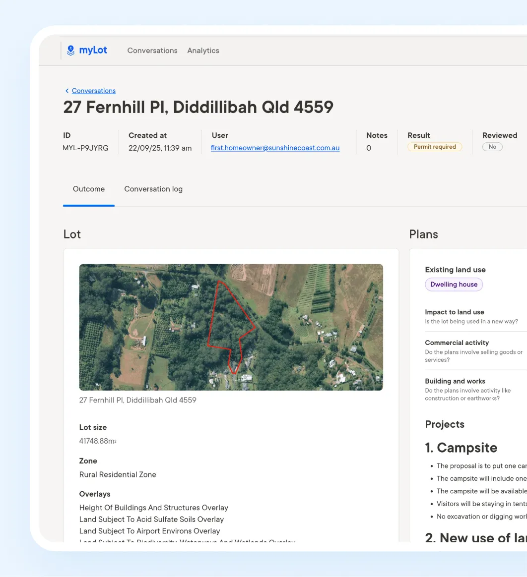 Visual of the Enquire tool as it would be used by a council planner 