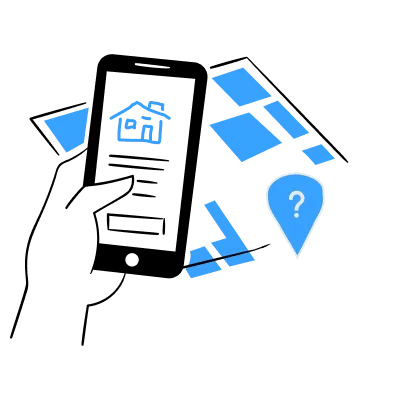 Illustration of a mobile phone reviewing housing plans