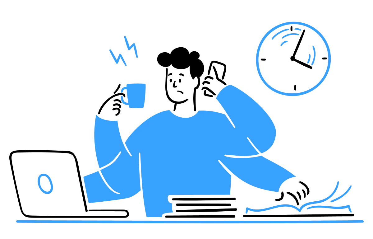Illustration of someone busy at work  on a computer