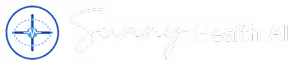 Sunny Health AI logo featuring a blue compass icon to the left of the brand name in stylized script and bold text.
