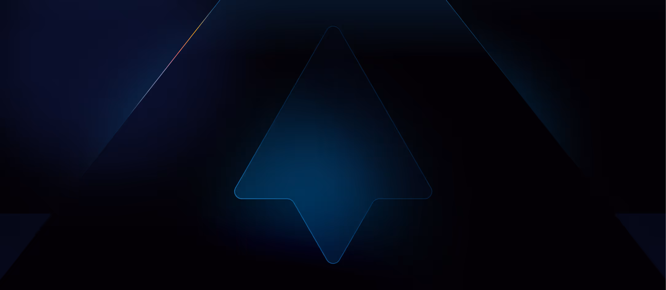 Dark blue and black abstract background with a glowing upward arrow shape in the center.