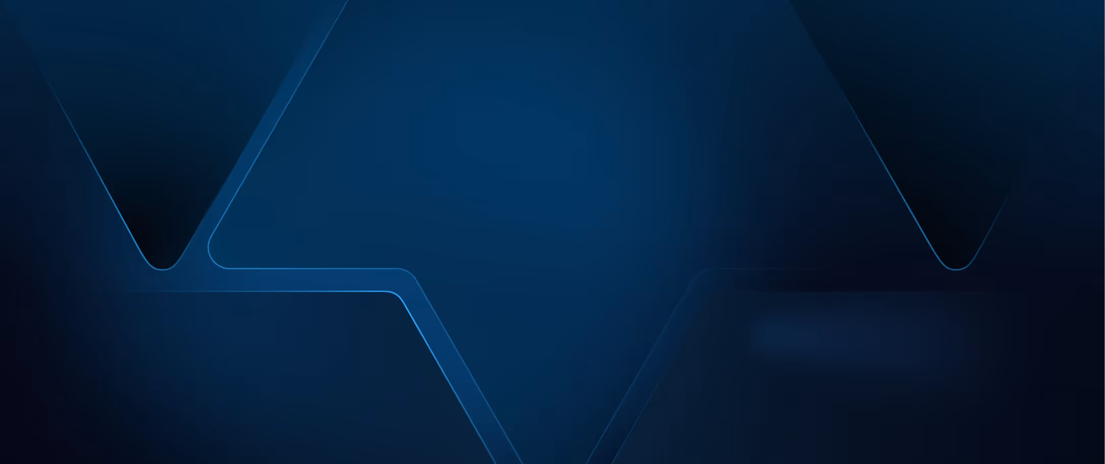 Abstract dark blue background with translucent overlapping geometric shapes and subtle light gradients.