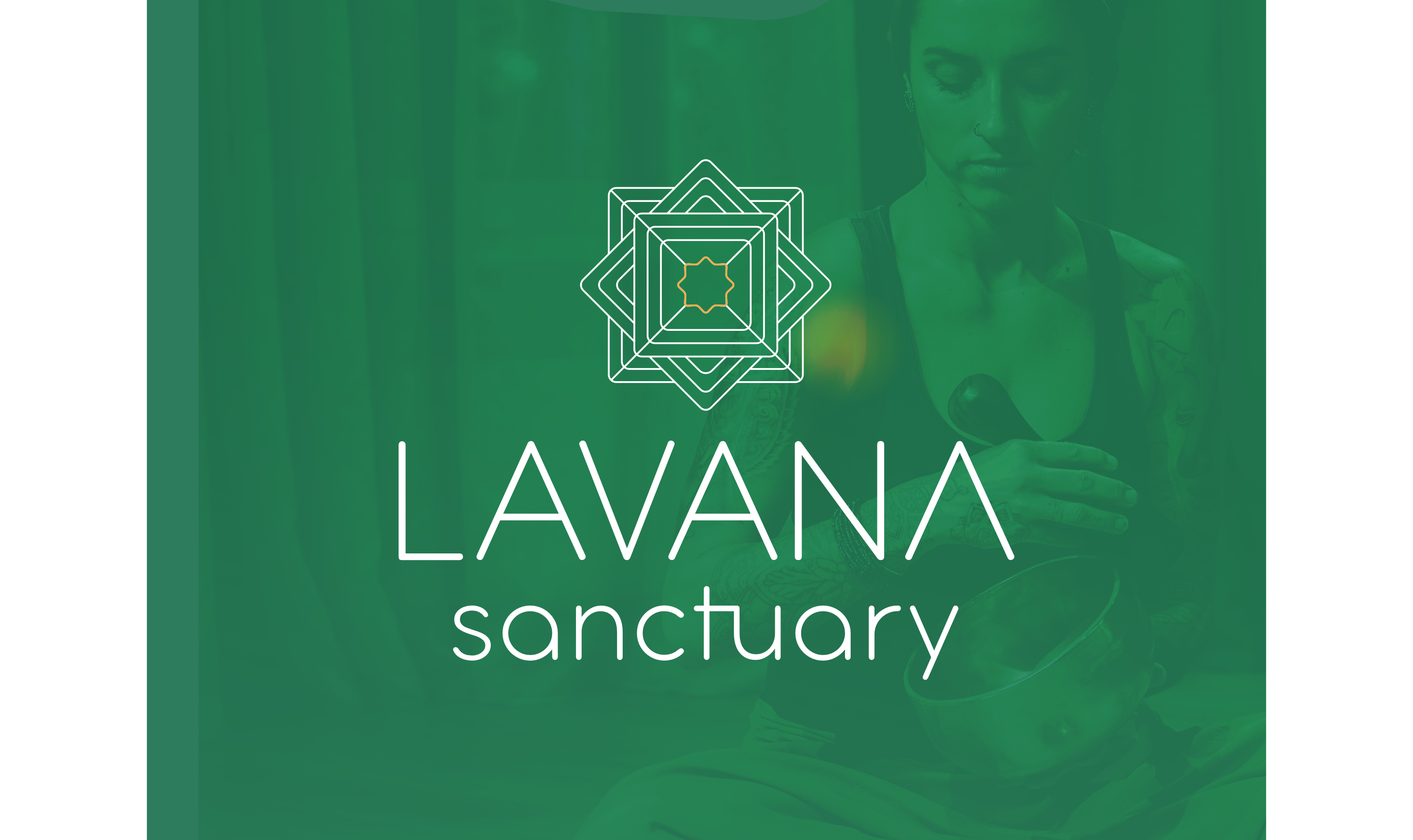 Lavana Sanctuary logo design (reversed) on green background image