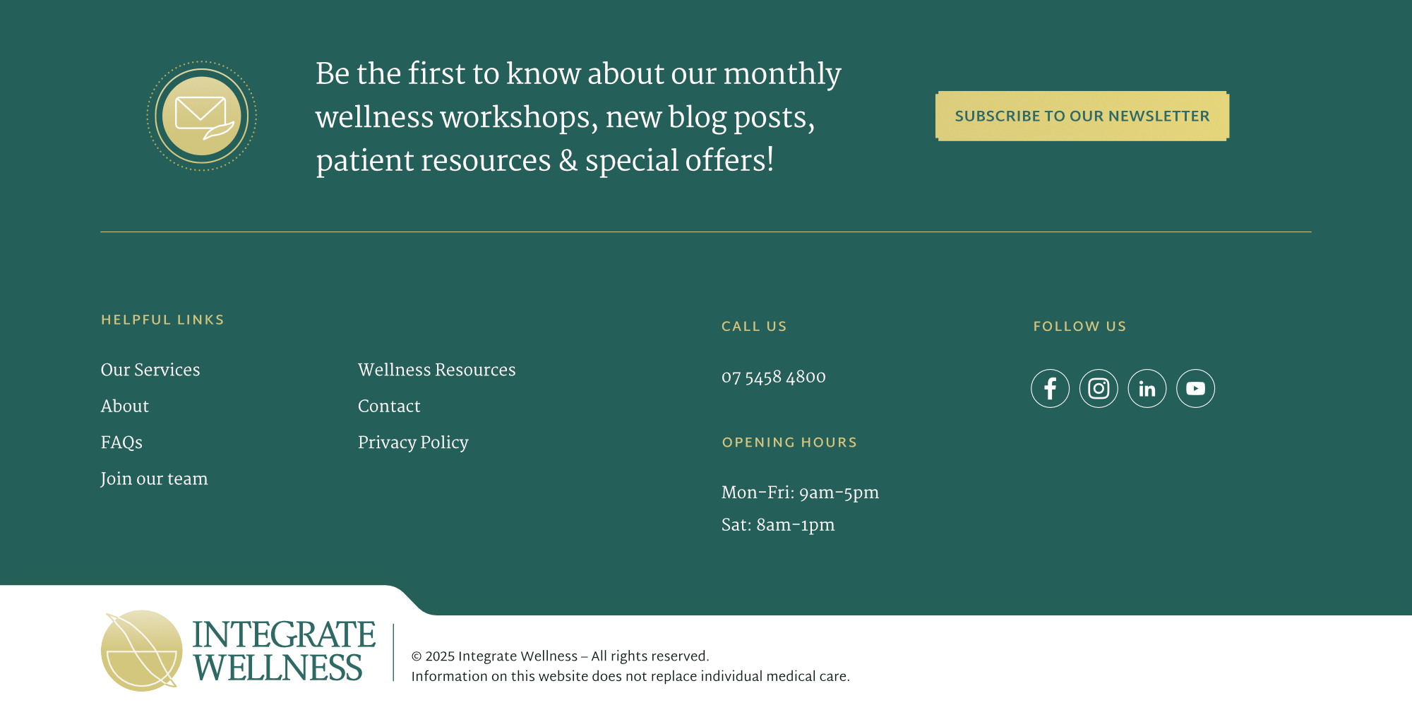 Integrate Wellness website design (footer section)