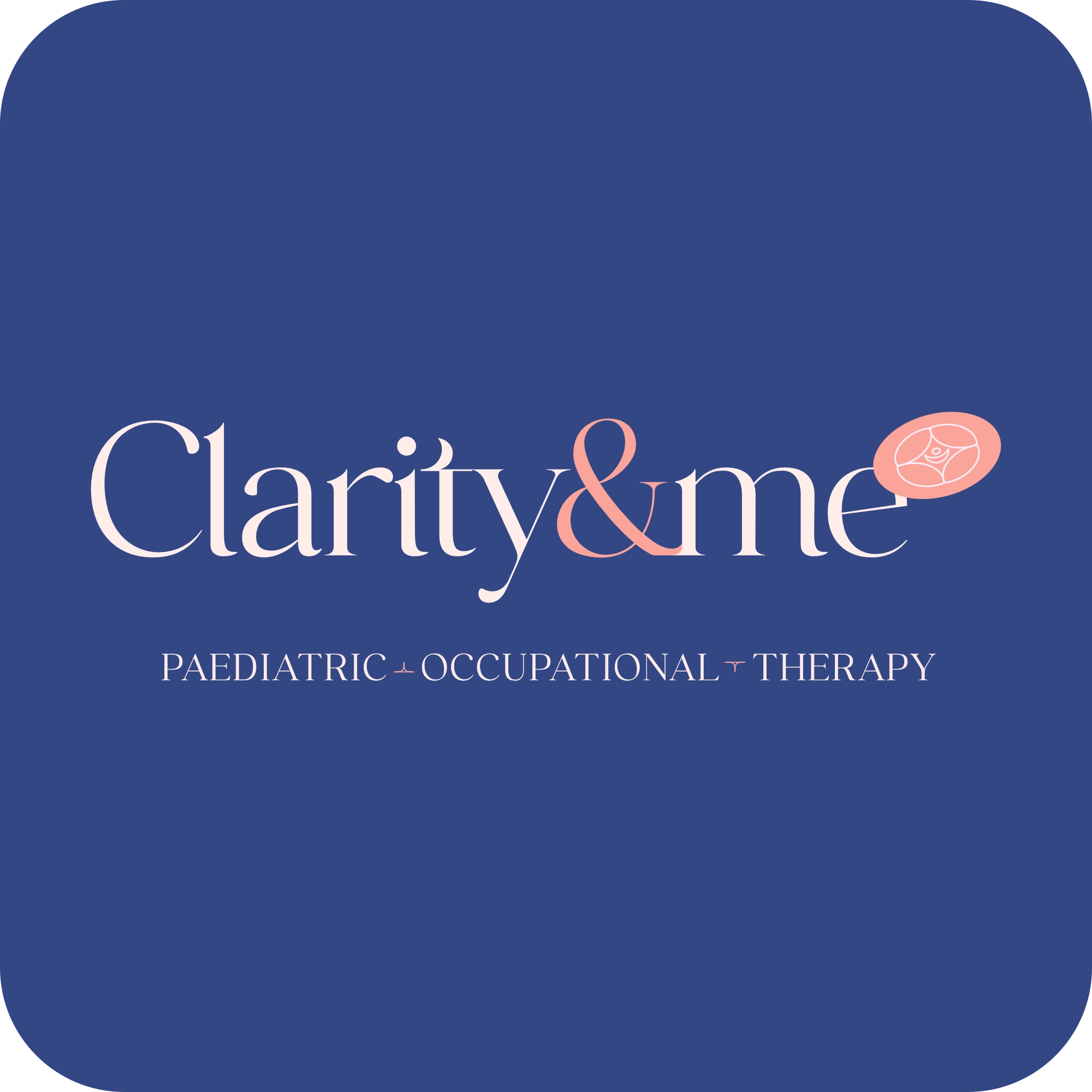 Clarity & Me logo in light tan colour on a navy background