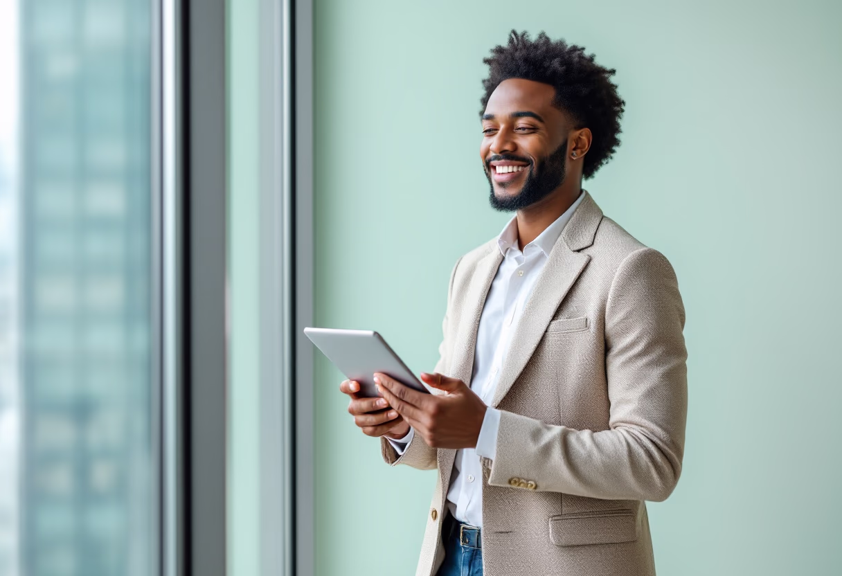image of entrepreneur working at desk (for a fintech company)