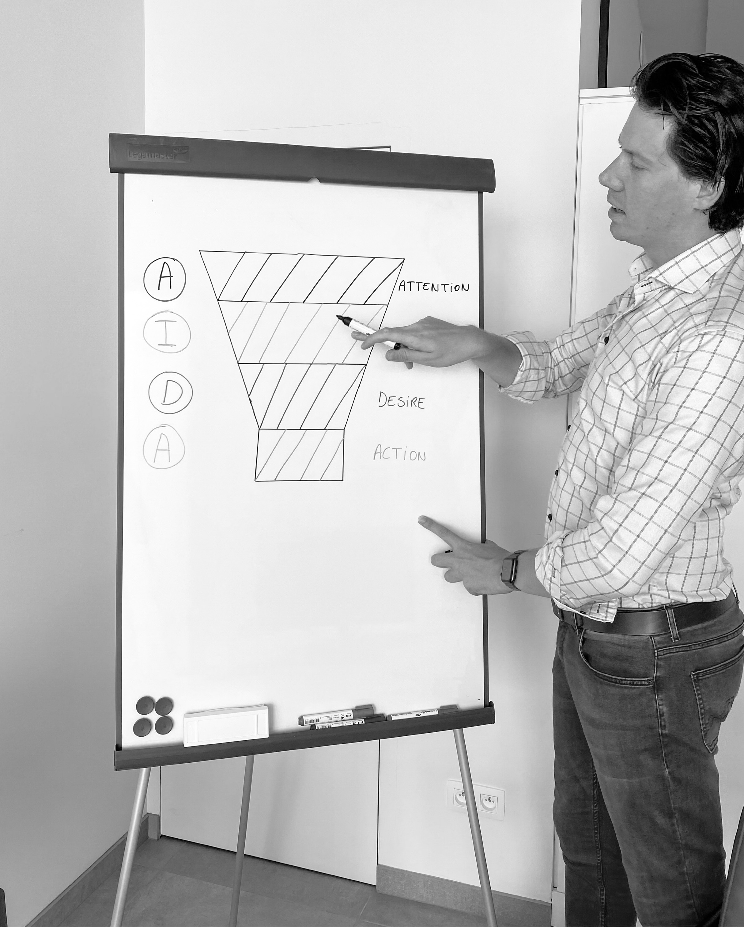 Gilles Bonvin die een sales strategie in kaart brengt. 