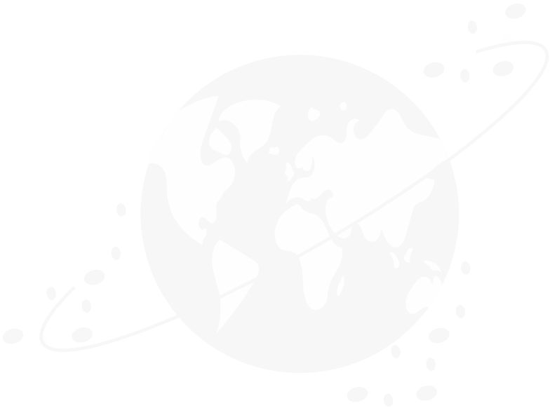 Stylized illustration of Earth with an orbiting ring and scattered elliptical dots around it.