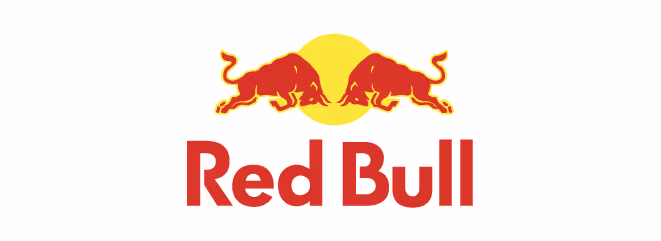 Red Bull Markenlogo mit zwei roten Stieren vor gelbem Kreis